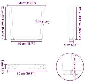 Pés para mesa de centro em formato de V, 2 peças, aço natural, 50x(42-
