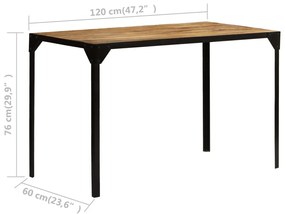 Mesa jantar madeira de mangueira maciça áspera + aço 120 cm