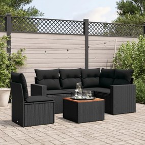 vidaXL 6 pcs conjunto sofás de jardim c/ almofadões vime PE preto