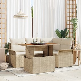 Conjunto de Sofás de Jardim vidaXL de 5 Peças com Almofadas Bege Vime PE