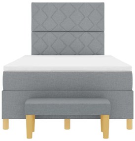 Cama Box Spring com Colchão &amp; Banco Cinza Claro 120 x 190 cm Tecido