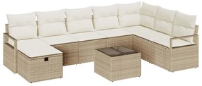Conjunto de Sofá de Jardim vidaXL de 9 Peças com Almofadas em Bege e R