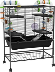 PawHut Gaiola para hamster com tubos, roda, casinha, bebedouro, 109 x 82 x 46 cm, Preto | Aosom Portugal