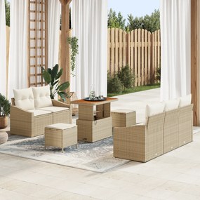 Conjunto de Sofá de Jardim vidaXL de 8 Peças com Almofadas Bege em Pol