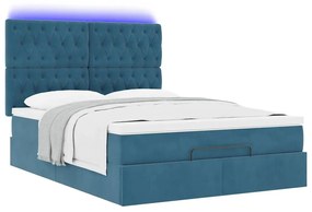 Estrutura cama otomana colchões 140x190 cm veludo azul escuro