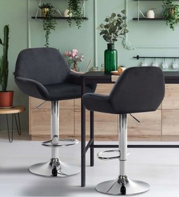 Conjunto de 2 bancos de bar em veludo com estrutura prateada 89-109 x 51 x 52 cm preto