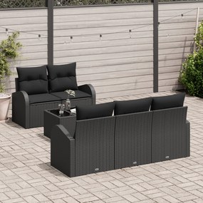 Conjunto de 6 Peças de Sofás para Jardim com Almofadas Preto de Poliés
