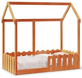 Cama infantil formato casa 70x140 cm pinho maciço castanho-mel