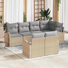 vidaXL Conjunto de Sofá de Jardim de 7 Peças com Almofadas em Rattan Bege