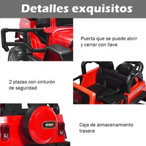 Carro elétrico para crianças a bateria 12V com 2 lugares e controlo remoto 2.4G 3 velocidades Música Buzina Porta USB Luzes LED vermelho