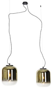 Candeeiro de suspensão design preto com vidro dourado 2-luzes - Bliss