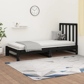 Estrutura sofá-cama de puxar 2x(90x190) cm pinho maciço preto