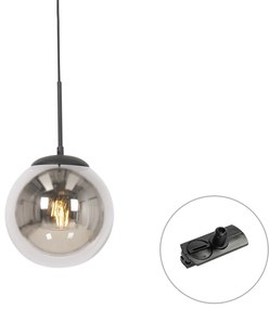 Art Deco hanglamp zwart met smoke glas incl. rail adapter 1-fase - Iconic Flore Art Deco