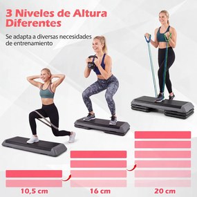 Plataforma Step para Exercícios Aeróbicos, 108,5 x 41 x 11 cm, Altura Ajustável, Cinzento