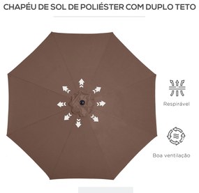 Outsunny Chapéu de Sol de Jardim Ø295x250cm com Manivela Chapéu de Sol