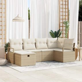 Conjunto de Sofá de Jardim vidaXL de 6 Peças com Almofadas Bege de Rat