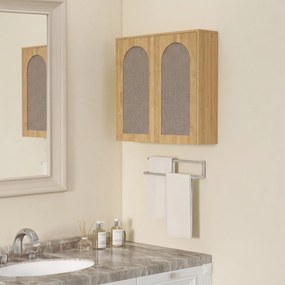 Armário de parede para casa de banho em estilo boémio 60 (L) x 30 (P) x 60 (A) cm, com 2 portas com efeito de rattan e fecho suave, e prateleira ajust