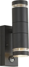 Candeeiro de Parede Exterior Moderno Preto 2-Luzes IP44 com Sensor de Movimento - Dubbla