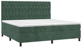 Cama com molas/colchão 200x200 cm veludo verde-escuro