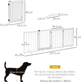 Barreira para Cães Dobrável Barreira para Cães Pequenos e Médios de 4 Painéis com Porta para Escadas e Corredores 237,5x36x80 cm Branco