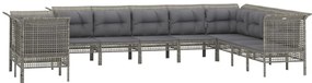 10 pcs conjunto lounge de jardim c/ almofadões vime PE cinzento
