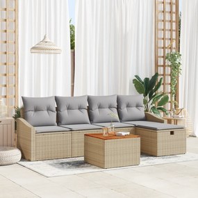 Conjunto de Sofá de Jardim de 6 Peças com Almofadas Bege em Rattan Pol