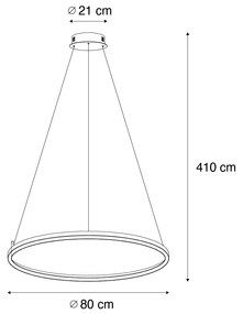 Candeeiro suspenso preto 80 cm com LED regulável em 3 etapas - Girello Design