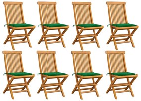 Cadeiras de jardim c/ almofadões verdes 8 pcs teca maciça