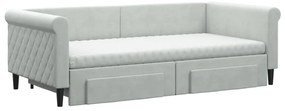 Sofá-cama c/ gavetão e gavetas 90x190 cm veludo cinzento-claro