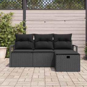 Conjunto de Sofá de Jardim vidaXL de 4 Peças com Almofadas Rattan Poly
