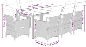 9 pcs conjunto bistrô de jardim c/ almofadões vime PE cinzento