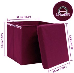 Caixas arrumação c/ tampas 10pcs tecido vermelho escuro