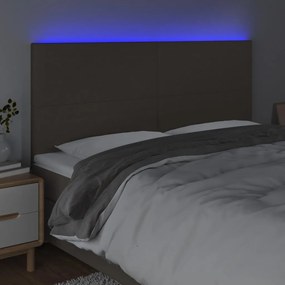 Cabeceira cama c/ LED tecido 200x5x118/128 cm cinza-acastanhado