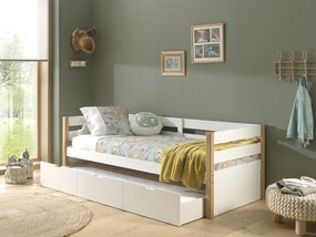 Cama infantil MARGRIT (90 x 200 cm) + Estrado + gaveta inferior Natural / Branca