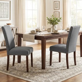 Conjunto de 2 Cadeiras de Jantar Estofadas, 44,5 x 67 x 96 cm, Assento Acolchoado, Cinzento