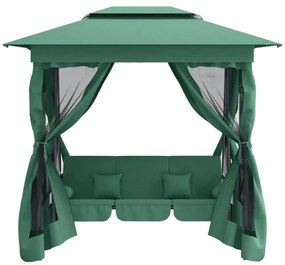Gazebo de jardim c/ banco baloiço conversível tecido/aço verde