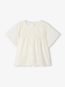 Blusa em bordado inglês para bebé   cru