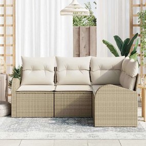 Conjunto de Sofá de Jardim de 4 Peças com Almofadas Bege em Rattan Pol