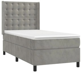 Cama box spring c/ colchão/LED 80x200 cm veludo cinzento-claro