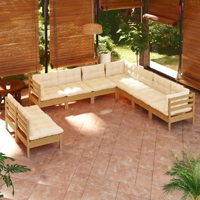 9 pcs conj lounge jardim + almofadões pinho maciço castanho-mel