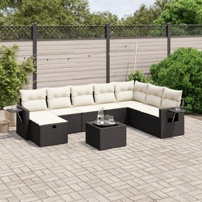9 pcs conjunto de sofás p/ jardim c/ almofadões vime PE preto