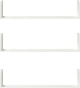 Conjunto de 3 prateleiras de parede suspensas - 80 x 18 x 18 cm - kit completo de fixação incluído - MDF com acabamento em madeira branca