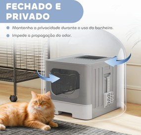 Caixa de Areia para Gatos Dobrável M Caixa de Areia com Tampa de Grelha Gaveta Removível Pá Gancho Lateral Fácil de Limpar Antifugas Cinzento