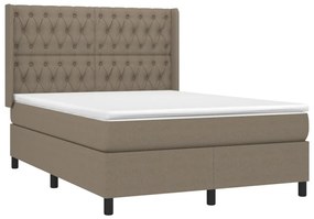 Cama box spring colchão/LED 140x190cm tecido cinza-acastanhado