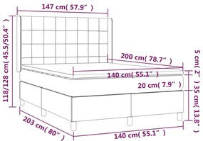 Cama box spring c/ colchão/LED 140x200cm tecido castanho-escuro