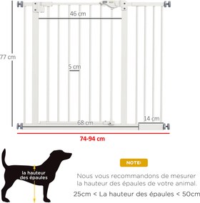 Barreira de segurança para animais Largura ajustável: 74-80/87 - 94 cm (com haste de ajuste) com fecho automático e sistema de dupla travagem, sem nec