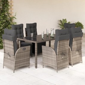 vidaXL 7 pcs conjunto de jantar p/ jardim c/ almofadões vime PE cinza