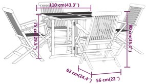 5 pcs conjunto jantar dobrável p/ exterior madeira teca maciça