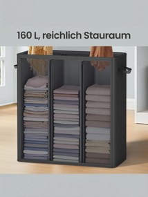 Cesto da roupa suja 160L com 3 compartimentos 64 x 33 x 75 cm, sacos interiores removíveis e laváveis, cesto da roupa com tampa preto