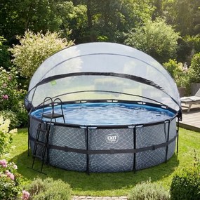 Piscina Redonda Stone ø450x122cm com bomba de filtro de areia e cúpula - Cinzenta